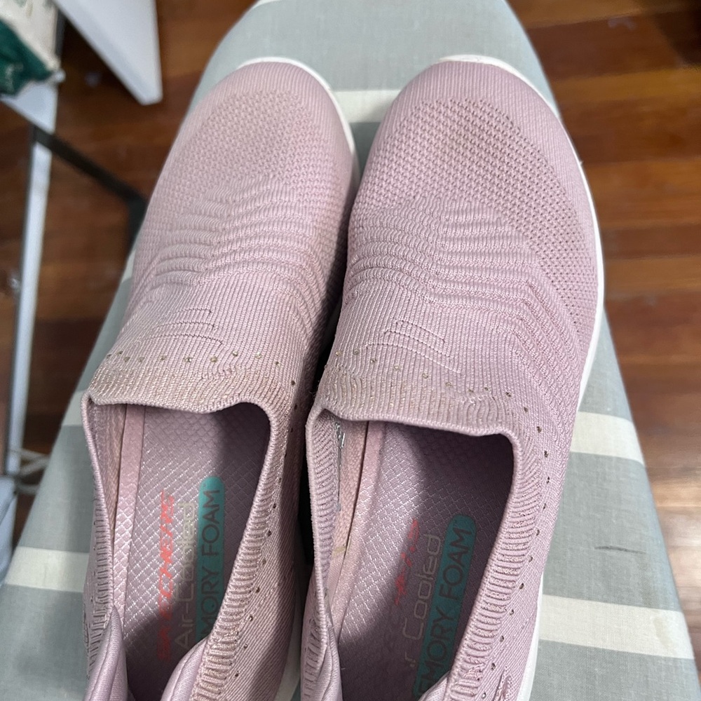 Skechers Women's Light Pink Knit Slip-On Sneakers - Picture 2 of 7